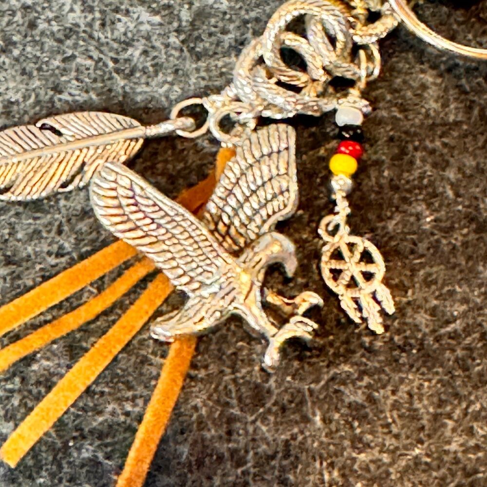Red Hawk Key Ring Medicine Wheel Totem - Key Ring/Fob for Purse, Drum Bookmark